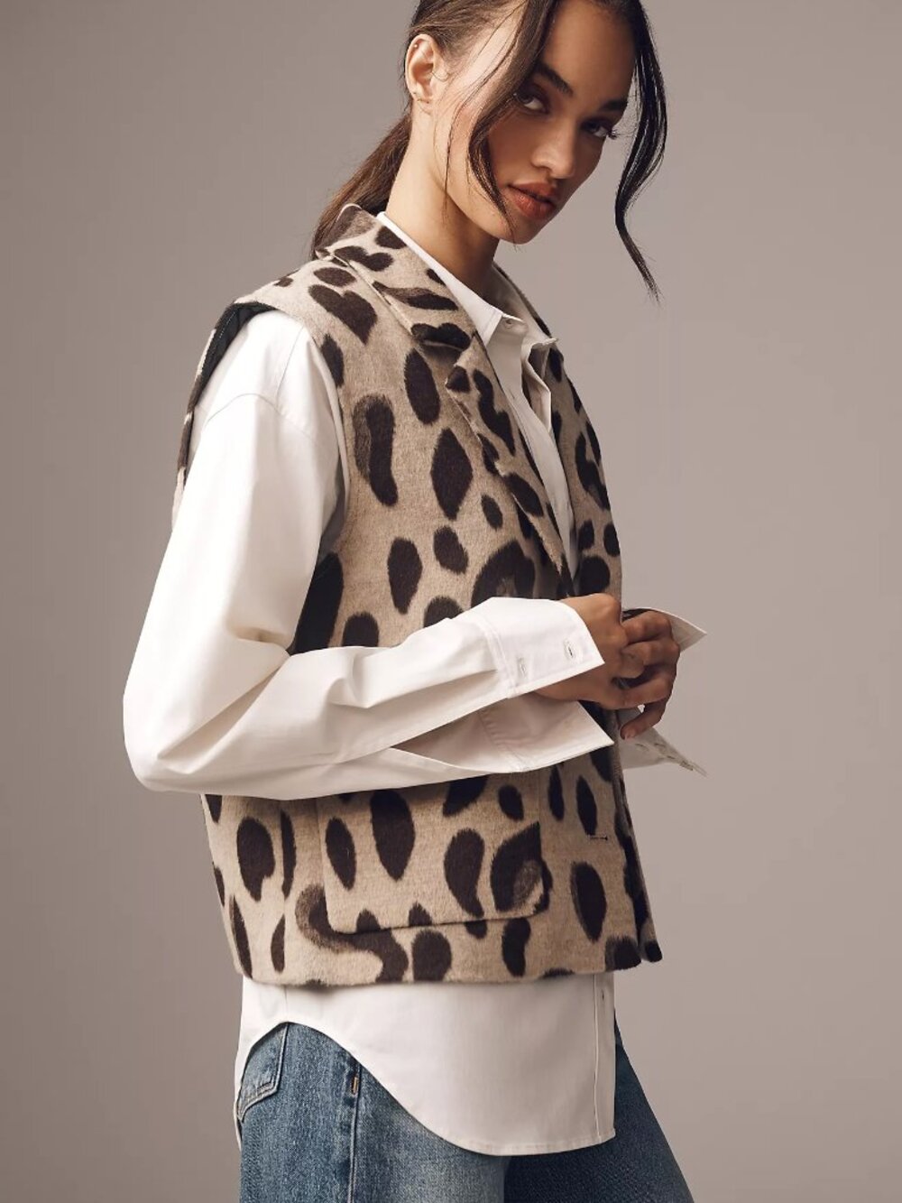 Anthropologie Maeve Enlarged-Leopard-Print Vest Jacket XXS